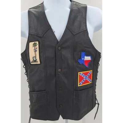 Chaleco de cuero negro USA Bikers Dream Apparel con Harley/varios parches talla 36 Foto 1 de 4