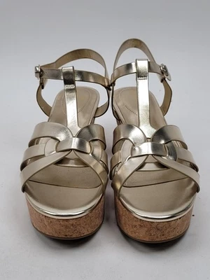 Bandolino Kayden3 鞋女式 7M 码金色软木楔形厚底凉鞋 — 第 1/4 张图片