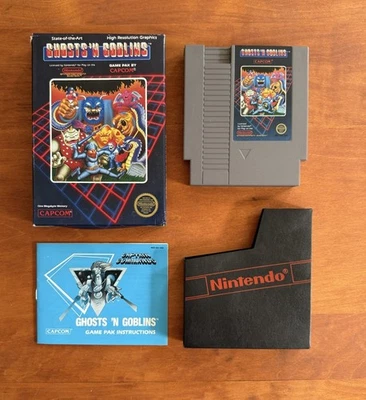 Ghosts ‘N Goblins (Nintendo NES) CIB 5 Screw Hangtab Intact CIRCLE SOQ 1st Print - Image 1 of 4