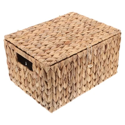  Rectangular Woven Basket Heavy Duty Storage Box with Lid Multifunctional - Image 1 of 4