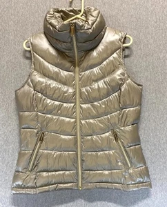 Calvin Klein Puffer Vest Women Medium Silver Metallic Mock Neck Full Zip Outdoor - Bild 1 von 8