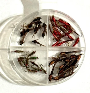 48 Trout Nymph Flies & Four Compartment Fly Cup, Fly Fishing, NR - Bild 1 von 1