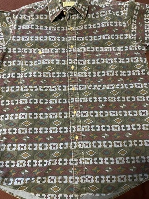 Vtg LL Bean Men's Flannel Shirt-Aztec Print-Made in USA-Rare-Spread Collar-Dogs - Image 1 of 4
