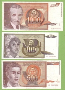 Yugoslavia - Lot - 3 banknotes - 1990-91 - VF/VF+ paper money bill Nikola Tesla - Picture 1 of 2