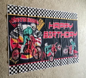 Dirt Bike Motocross Happy Birthday 7x5 Ft Backdrop Banner Party Supplies - Picture 1 of 8