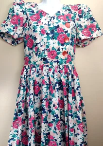 Vintage Secretary Floral Dress SL Fashions Colorful Flower 1980s Women's Size 12 - Picture 1 of 21