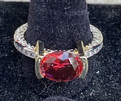 Anillos de compromiso talla 10 corte ovalado granate rojo circonita cúbica rellenos de plata y oro Foto 1 de 4
