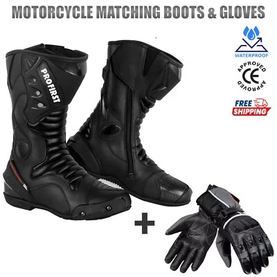 Motorcycle Racing Boots Motorbike Gloves Leather Riding Boot Waterproof Glove UK - Image 1 of 4