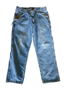 Men’s Wrangler Riggs Workwear Carpenter Jeans Size 38x32 Light Wash Blue - Picture 1 of 9