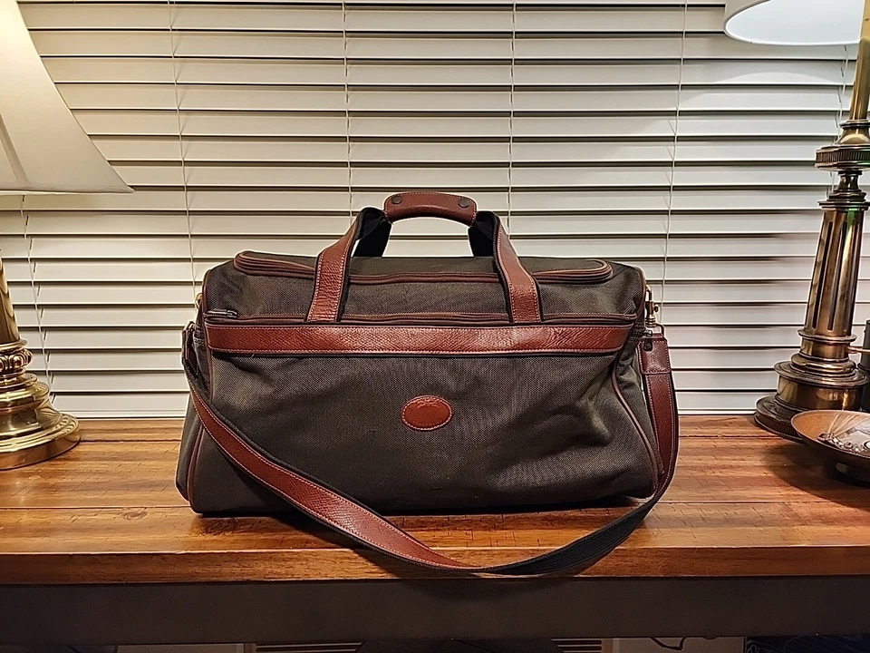 Bolsa de viagem Longchamp edição limitada lona e couro vintage 20,5 pol x9,5x10 - Imagem 1 de 4