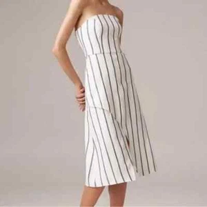 C/Meo Diffuse Blue / Ivory Striped 100% Linen Wrap Strapless Midi Dress NWT M - Picture 1 of 10
