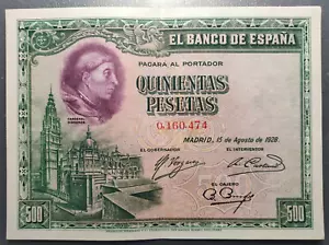 SPAIN 500 PESETAS 1928 CISNEROS EBC/EBC+ - Picture 1 of 2