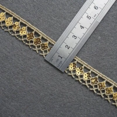 10 Yard DIY Glitter Sequin Lace Trim 1.6CM Gold Embellished Edge Dress Accessory - Image 1 of 4