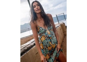 Volcom Sommerkleid Blumen Cut-Out mit Frontbindung - Größe L Boho Strand Festival D - Bild 1 von 8