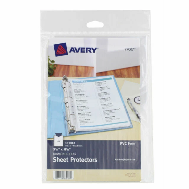 Avery PK of 15 Mini Heavyweight Sheet Protectors 5.5 X 8.5 Inches 77007