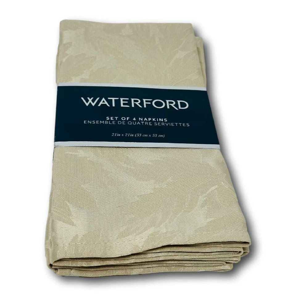 Waterford Dinner Napkins Autumn Leaves Beige Thanksgiving Set of 4 - Image 1 of 3