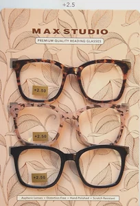 MAX STUDIO +2.50 WOMEN'S PREMIUM READING GLASSES 3-PACK READERS NEW AUTHENTIC - Picture 1 of 1
