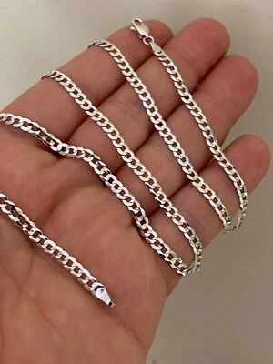 Real Solid 14k White Gold Mens Ladies Curb Cuban Link Chain 18-24" 4mm Necklace - Image 1 of 4