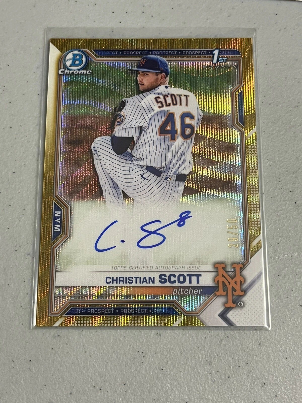 2021 Bowman Draft Chrome CHRISTIAN SCOTT Gold Wave Auto #/50 1st Bowman NY Mets