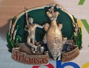 1994 ARKANSAS State Record Fishing BASS Colored Belt Buckle - Picture 1 of 6