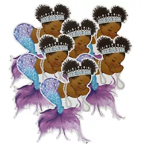 Recortes de princesa sirena púrpura afroamericana decoración de cumpleaños (21/4"/24 piezas) - Imagen 1 de 1