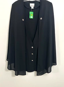 Vintage Women Cape Jacket Blazer L Rhinestone Button Up Chiffon Sheer Dressy 90s - Picture 1 of 9