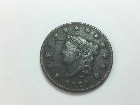1821 Coronet Head Large Cent, Key Date, N-2 Cover