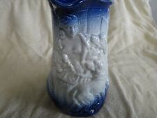 STAFFORDSHIRE ENGLAND BURLEIGH IRONSTONE OLD FEEDING TIME FLOW BLUE 10" PITCHER