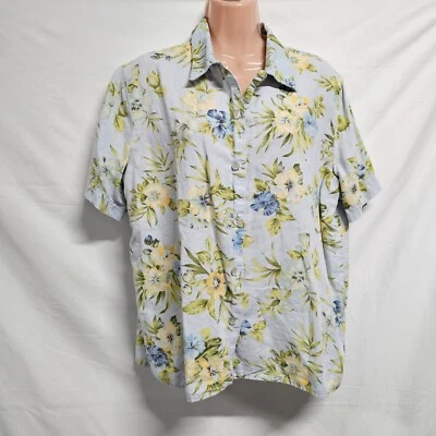 Blusa blusa feminina Lemon Grass tamanho G azul floral linho gola alta - Imagem 1 de 4