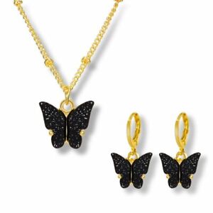 Butterfly Acrylic Sequins Clavicle Pendant Necklace Earrings Women Jewelry Set