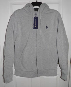 NWT, U.S. Polo Assn. gray, full zip, hooded, logo, men's, sherpa jacket. SMALL. - Picture 1 of 18