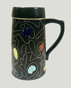 Vintage 50's Lapid Israel Ceramic Pottery Stein Mug Cup Black Enamel Effect RARE - Picture 1 of 4