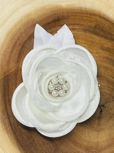 Handmade Hair Clip 4" Flower Ivory Bridal Formal French Barrette Clip Hair Comb - Picture 1 of 3