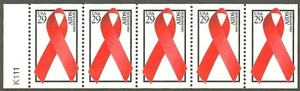 U.S. Mint Never Folded Booklet pane of 5 - 29c AIDS Awareness - #2806b - Picture 1 of 1