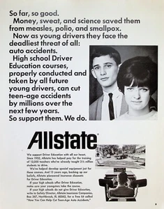 Anuncio impreso vintage de los años 60 ~ Seguro de auto Allstate ~ Apoyo a la educación vial... - Imagen 1 de 1