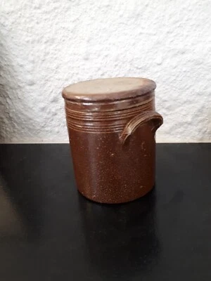 Ancien  et joli pot à graisse, sel… en grès vernissé avec son couvercle - Photo 1/4
