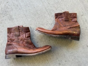 Frye Anna Shortie Leather Pull On Ankle Boots Camel Brown Size 7.5M 3471055 - Picture 1 of 9