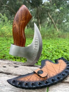 Handmade Viking Pizza Cutter Axe Runes Blade With Small Neckless Knife Gifts - Bild 1 von 12
