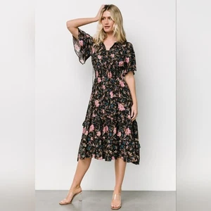 Baltic Born Spell Boho Midi Dress Floral Smocked Cottagecore Women's Size Large - Picture 1 of 8