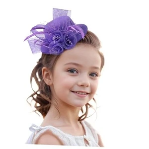 Girls Mini Fascinators Hats - Purple Top Kentucky Hat with Hair Clip Veil 2025 - Picture 1 of 8