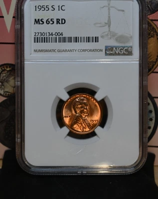 1955-S Lincoln Cent NGC MS65 RD - Image 1 of 3