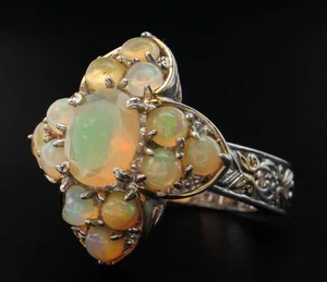 Anillo de plata de ley con flor de cuatro hojas de ópalo multicolor talla 9 gemas en boga - Imagen 1 de 9