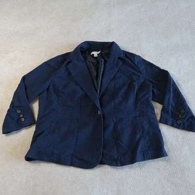 Blazer Cato Est 1946 1 botón para mujer 14/16 azul marino lino rayón 3/4 Slvs forrado usado en excelente estado Foto 1 de 4