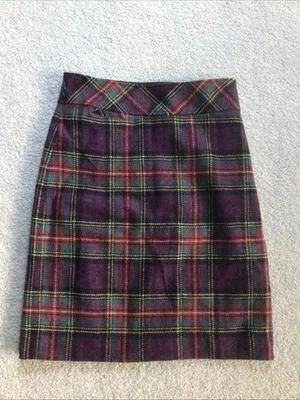 Vintage LL Bean Wool Blend Red Purple Blue Yellow Plaid Lined Skirt Size 6 Reg - Image 1 of 4