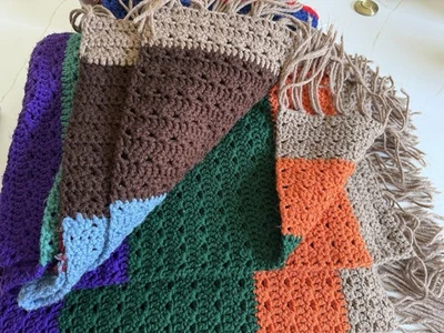 Ручной работы винтажный крючком полоски многоцветный трикотаж одеяло афганский одеяло 60 x 45 - Изображение 1 из 3