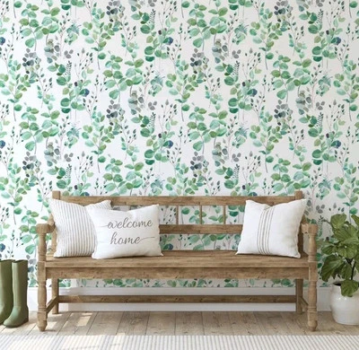 Fresco White Green Watercolour Leaves Wallpaper Leaf 11 Rolls Different Batches  - Image 1 of 3