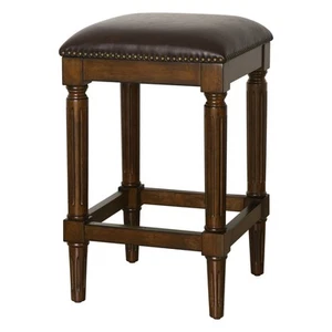 27" Brown And Dark Brown Solid Wood Backless Counter Height Bar Chair - Picture 1 of 9