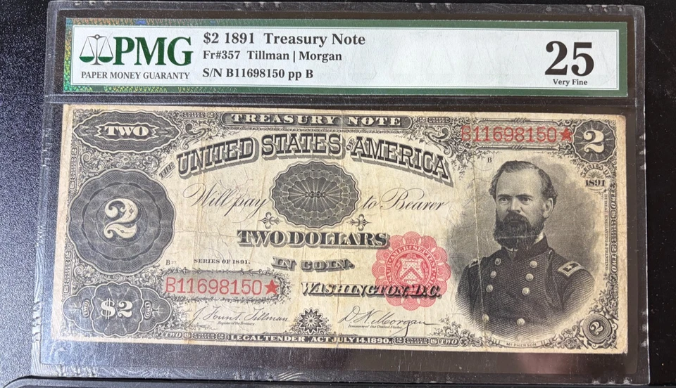 1891 $2 Treasury Note FR# 357  VF-25 PMG Certified - Image 1 of 4