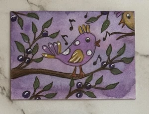 Aceo Original Art Trading Card, Pink colorful birds , Art By Sommer Rayn - Picture 1 of 3