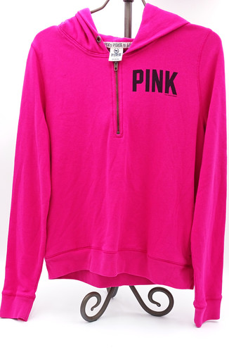 UNDERCOVER Felpa con cappuccio maglione rosa Victoria's Secret donna grande quarto zip 86 logo grafico